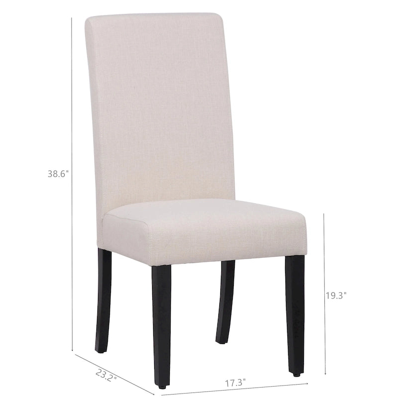 Linen Upholstered Dining Chair with Curved Back and Black Legs
