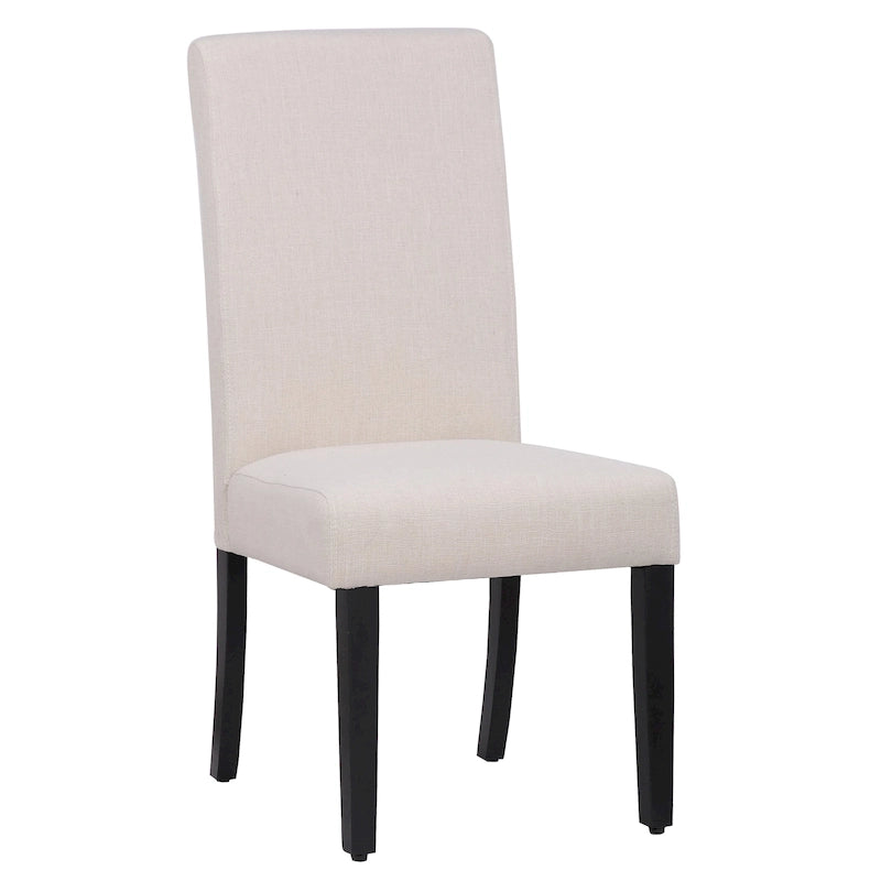 Linen Upholstered Dining Chair with Curved Back and Black Legs