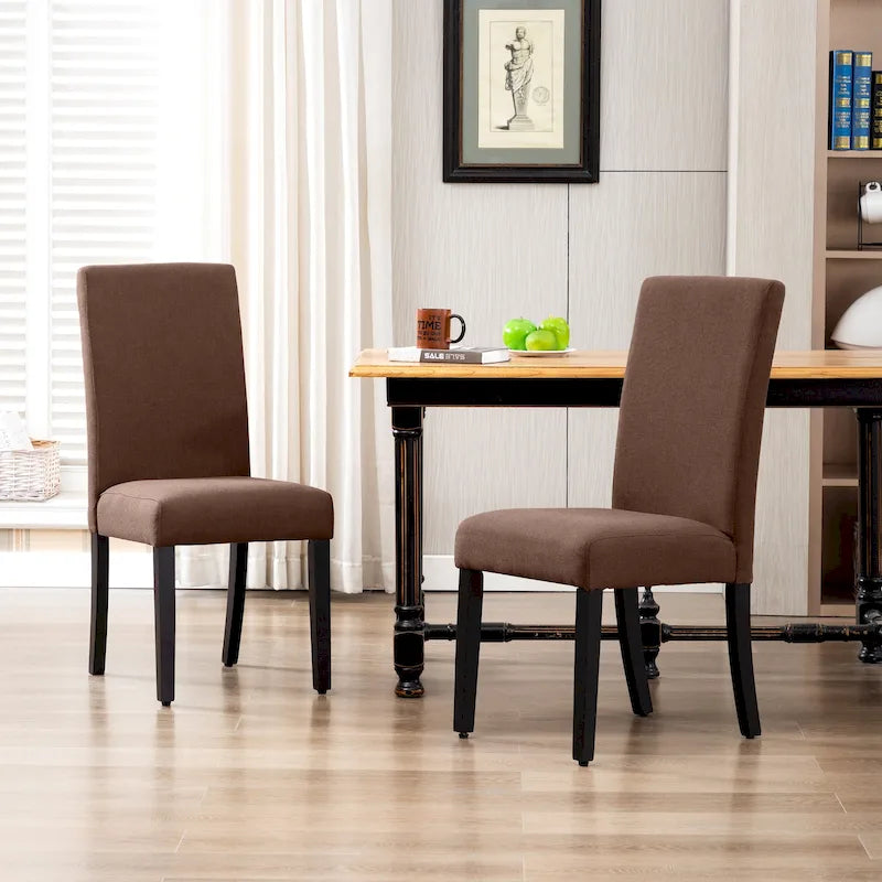 Chaise de salle à manger rembourrée en lin avec dossier incurvé et pieds noirs