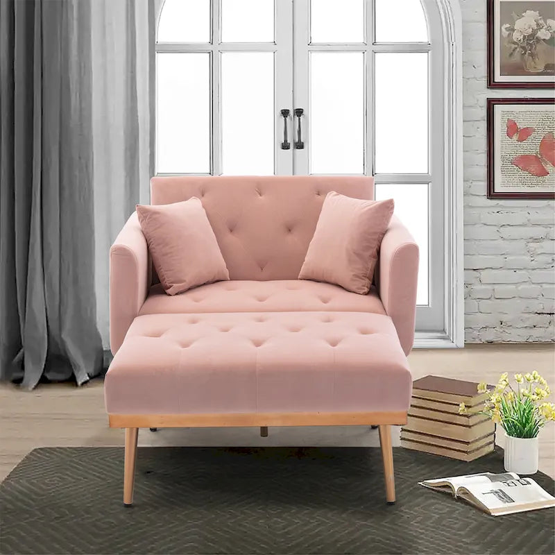 Velvet Tufted Chaise Lounge Chair with Polished Rose Gold Legs