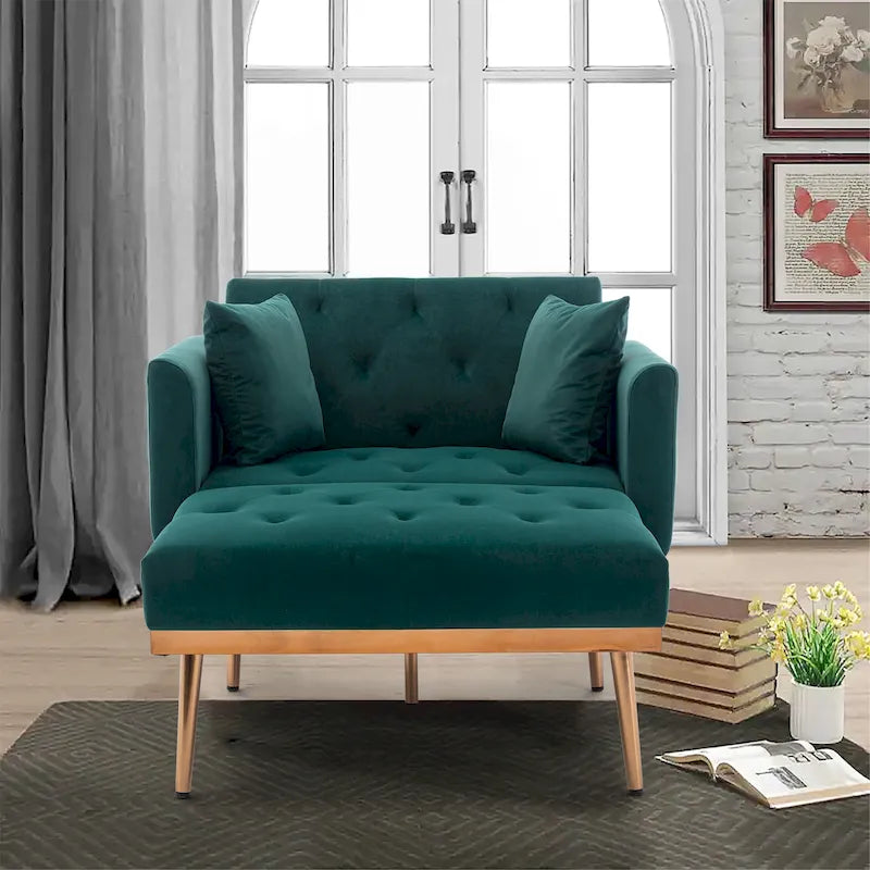 Gepolsterter Samt-Chaiselongue-Sessel mit polierten roségoldenen Beinen