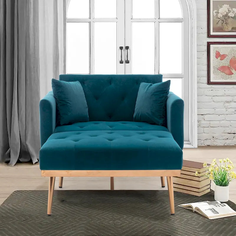 Gepolsterter Samt-Chaiselongue-Sessel mit polierten roségoldenen Beinen