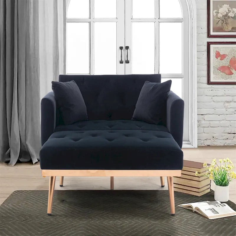 Gepolsterter Samt-Chaiselongue-Sessel mit polierten roségoldenen Beinen