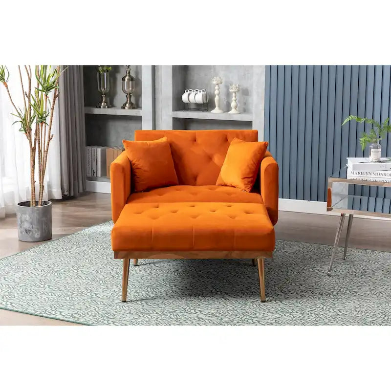 Gepolsterter Samt-Chaiselongue-Sessel mit polierten roségoldenen Beinen