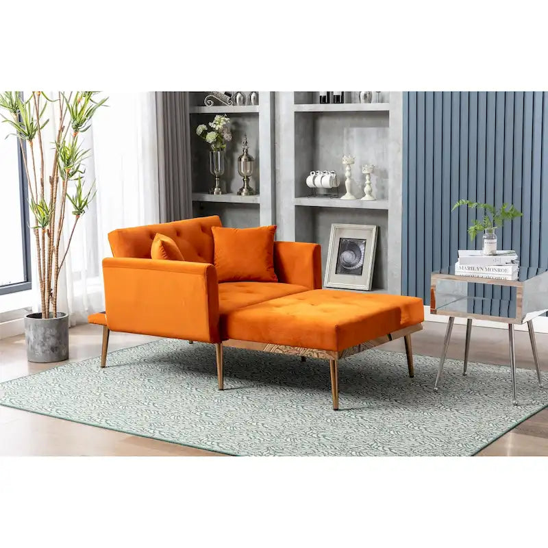 Velvet Tufted Chaise Lounge Chair with Polished Rose Gold Legs