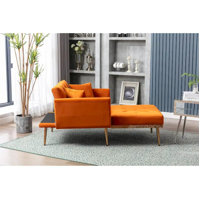 Velvet Tufted Chaise Lounge Chair with Polished Rose Gold Legs