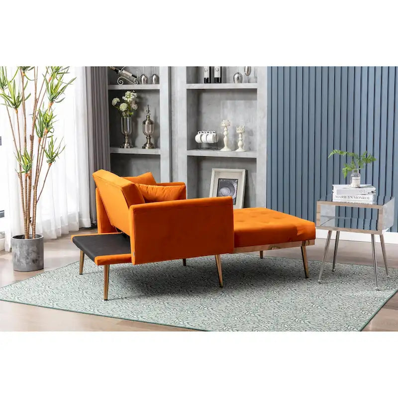 Velvet Tufted Chaise Lounge Chair with Polished Rose Gold Legs