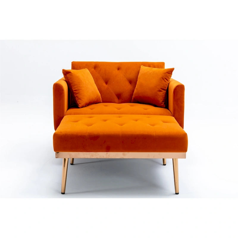 Velvet Tufted Chaise Lounge Chair with Polished Rose Gold Legs