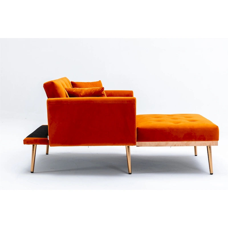 Velvet Tufted Chaise Lounge Chair with Polished Rose Gold Legs