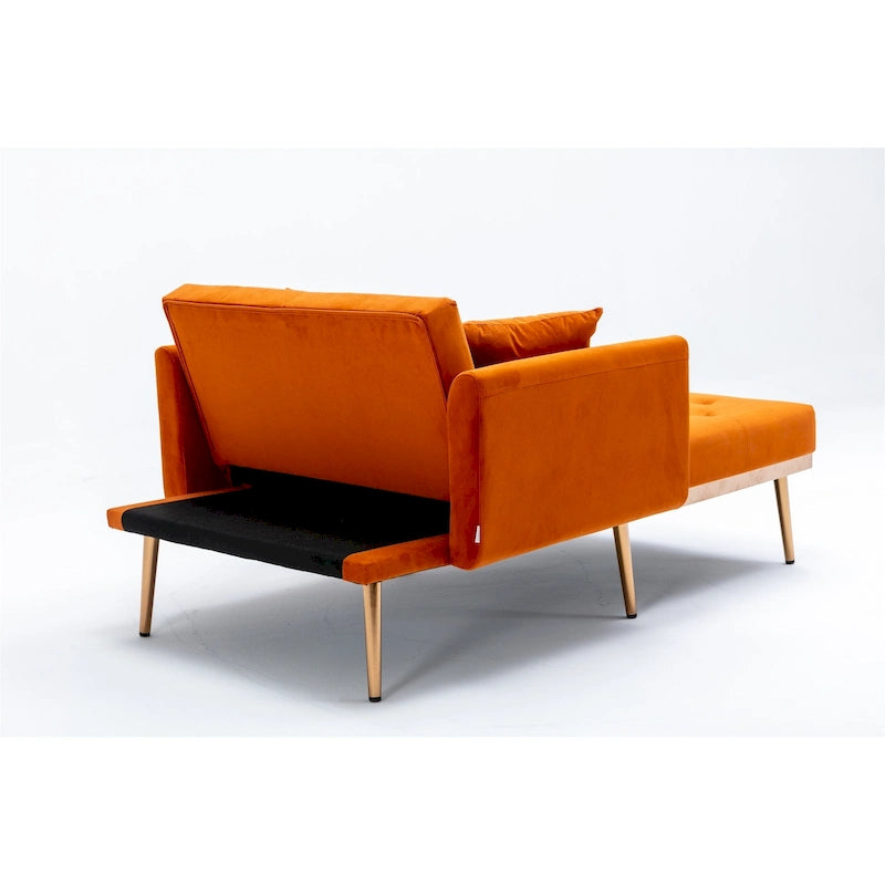 Velvet Tufted Chaise Lounge Chair with Polished Rose Gold Legs