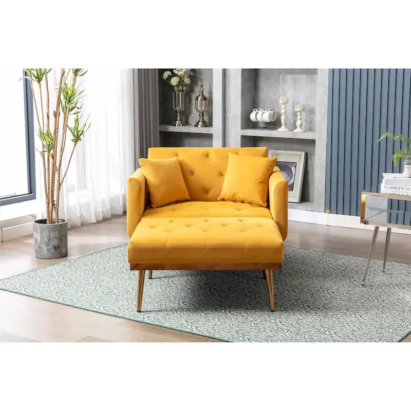 Velvet Tufted Chaise Lounge Chair with Polished Rose Gold Legs