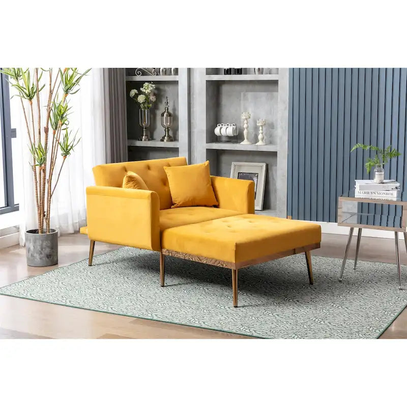 Velvet Tufted Chaise Lounge Chair with Polished Rose Gold Legs