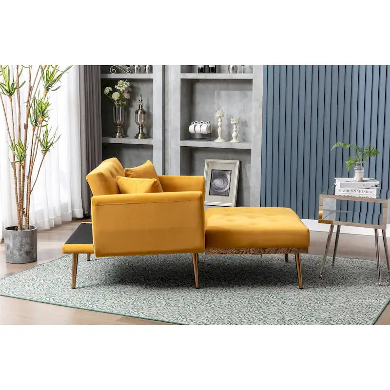 Velvet Tufted Chaise Lounge Chair with Polished Rose Gold Legs
