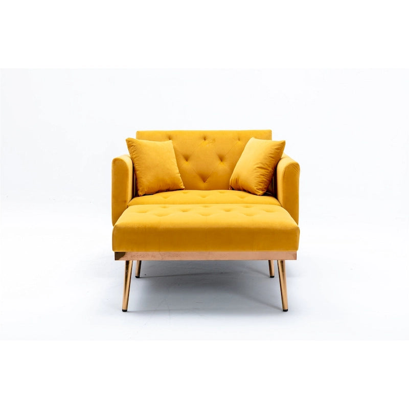 Velvet Tufted Chaise Lounge Chair with Polished Rose Gold Legs