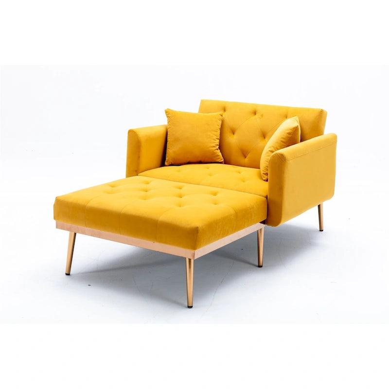 Velvet Tufted Chaise Lounge Chair with Polished Rose Gold Legs