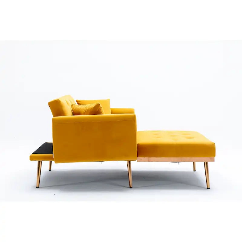 Velvet Tufted Chaise Lounge Chair with Polished Rose Gold Legs