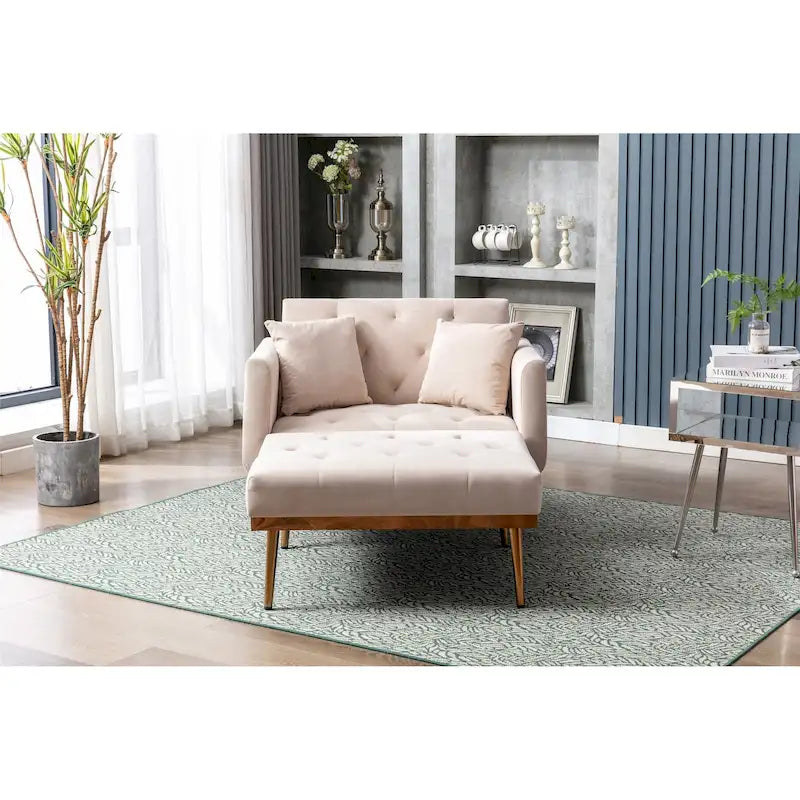 Velvet Tufted Chaise Lounge Chair with Polished Rose Gold Legs