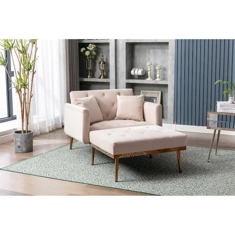Velvet Tufted Chaise Lounge Chair with Polished Rose Gold Legs