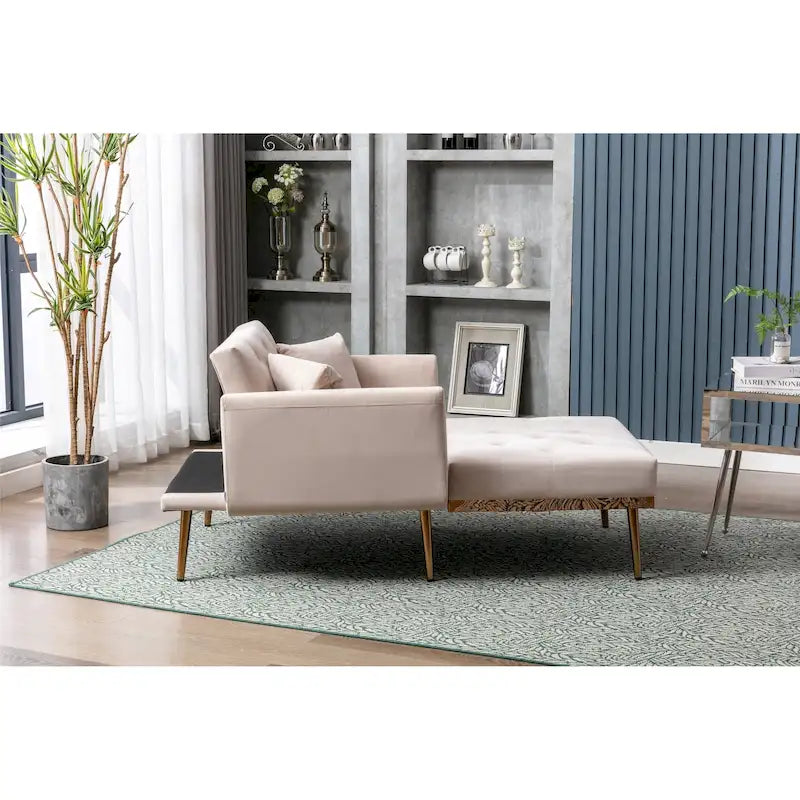 Velvet Tufted Chaise Lounge Chair with Polished Rose Gold Legs