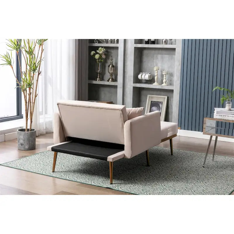 Velvet Tufted Chaise Lounge Chair with Polished Rose Gold Legs