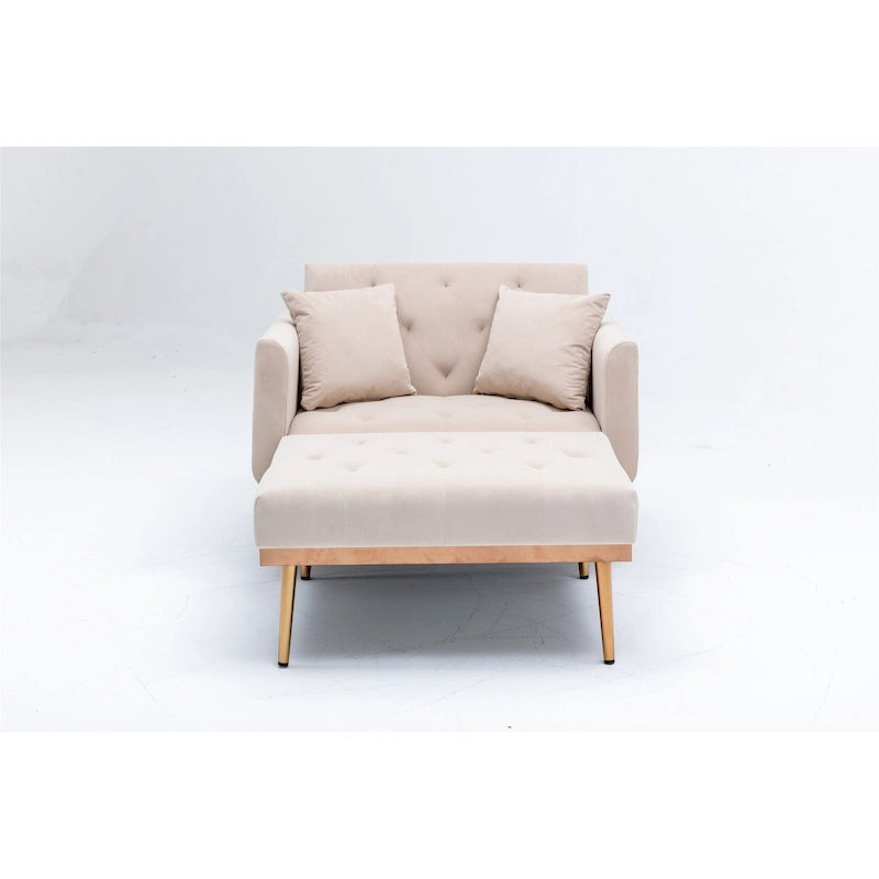Velvet Tufted Chaise Lounge Chair with Polished Rose Gold Legs