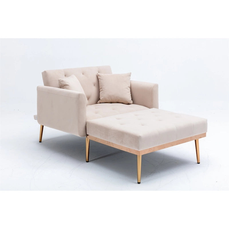 Velvet Tufted Chaise Lounge Chair with Polished Rose Gold Legs