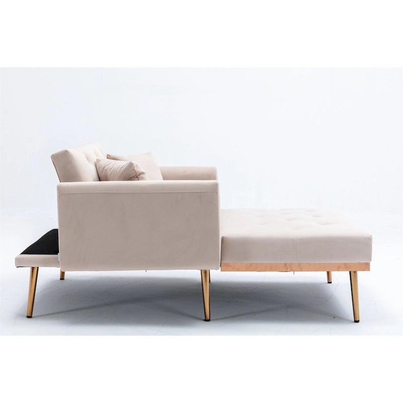 Velvet Tufted Chaise Lounge Chair with Polished Rose Gold Legs