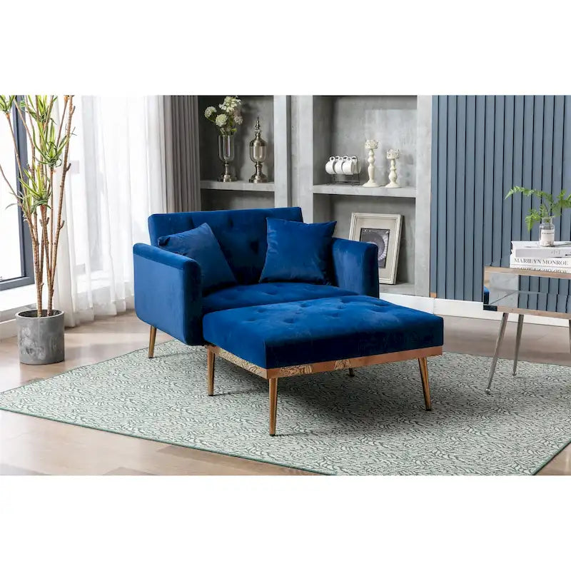 Velvet Tufted Chaise Lounge Chair with Polished Rose Gold Legs