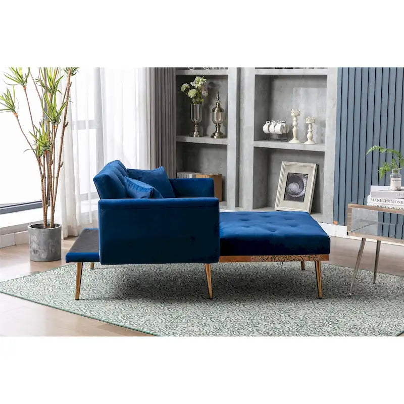 Velvet Tufted Chaise Lounge Chair with Polished Rose Gold Legs