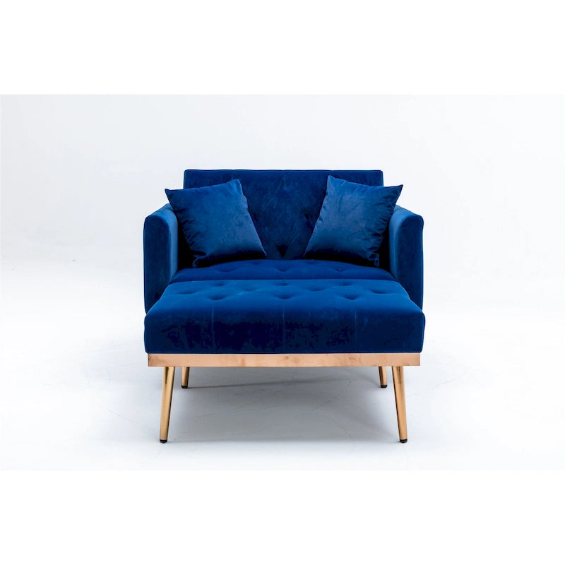 Velvet Tufted Chaise Lounge Chair with Polished Rose Gold Legs