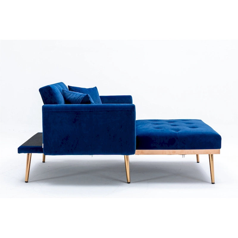 Velvet Tufted Chaise Lounge Chair with Polished Rose Gold Legs