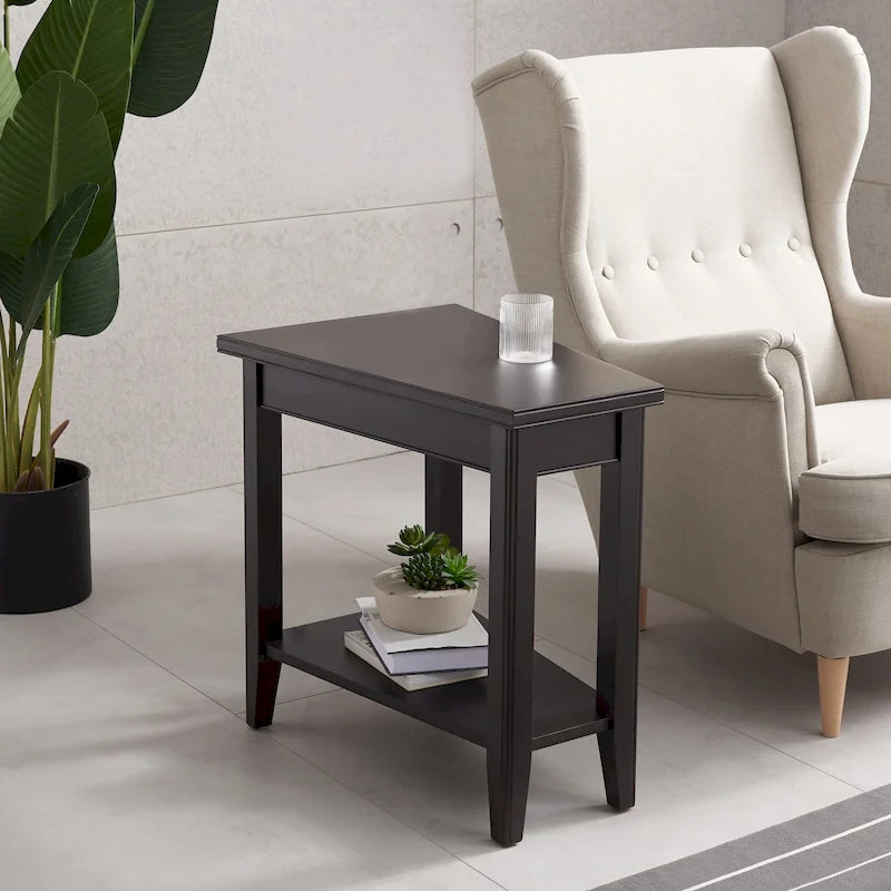 Classic Narrow Solid Wood End Table with Lower Display Shelf