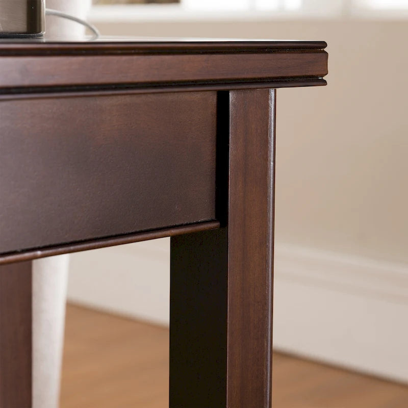 Classic Narrow Solid Wood End Table with Lower Display Shelf
