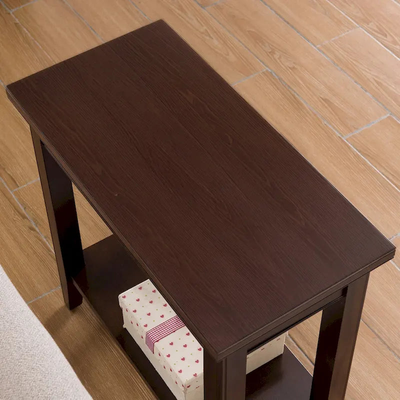 Classic Narrow Solid Wood End Table with Lower Display Shelf