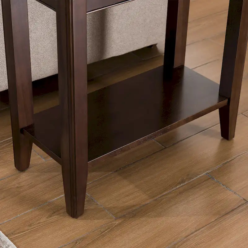 Classic Narrow Solid Wood End Table with Lower Display Shelf