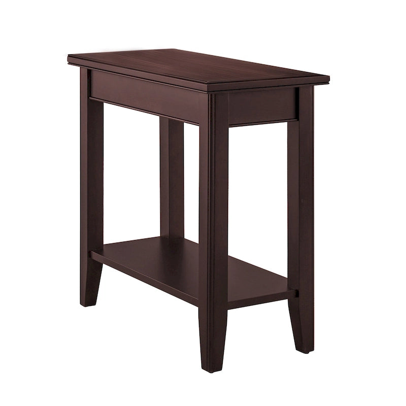 Classic Narrow Solid Wood End Table with Lower Display Shelf