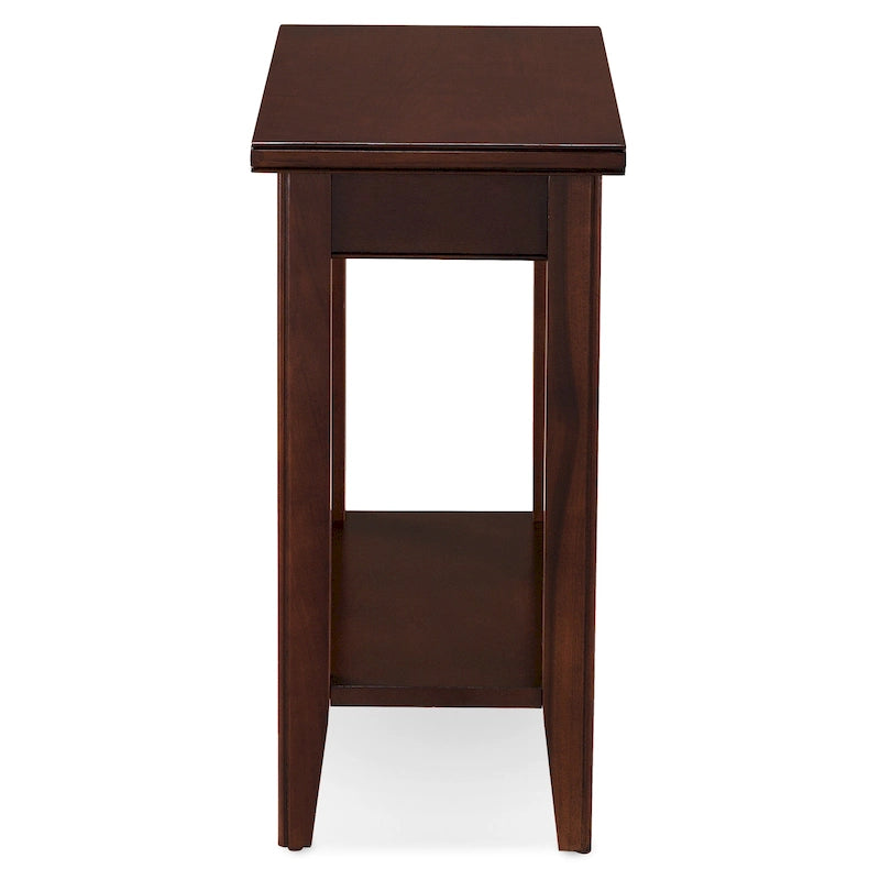 Classic Narrow Solid Wood End Table with Lower Display Shelf
