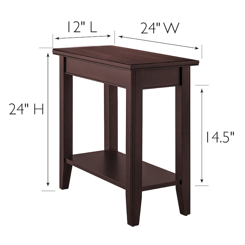 Classic Narrow Solid Wood End Table with Lower Display Shelf