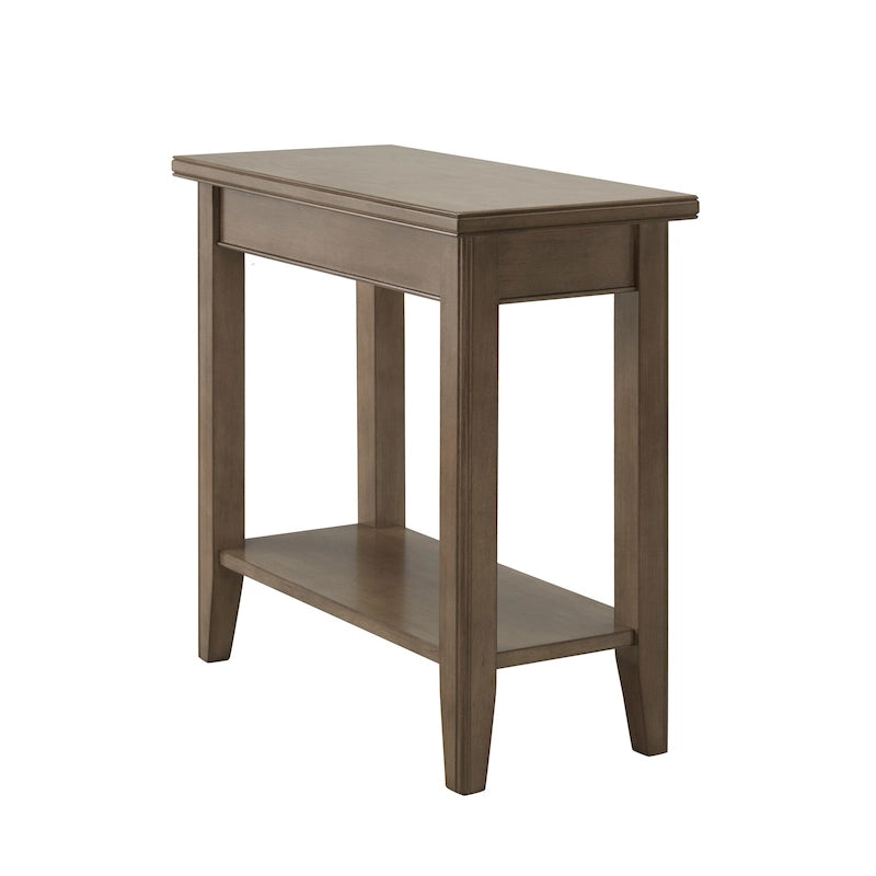 Classic Narrow Solid Wood End Table with Lower Display Shelf