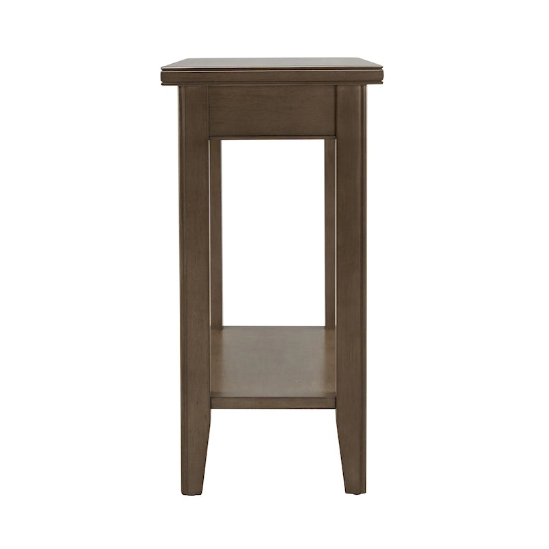 Classic Narrow Solid Wood End Table with Lower Display Shelf
