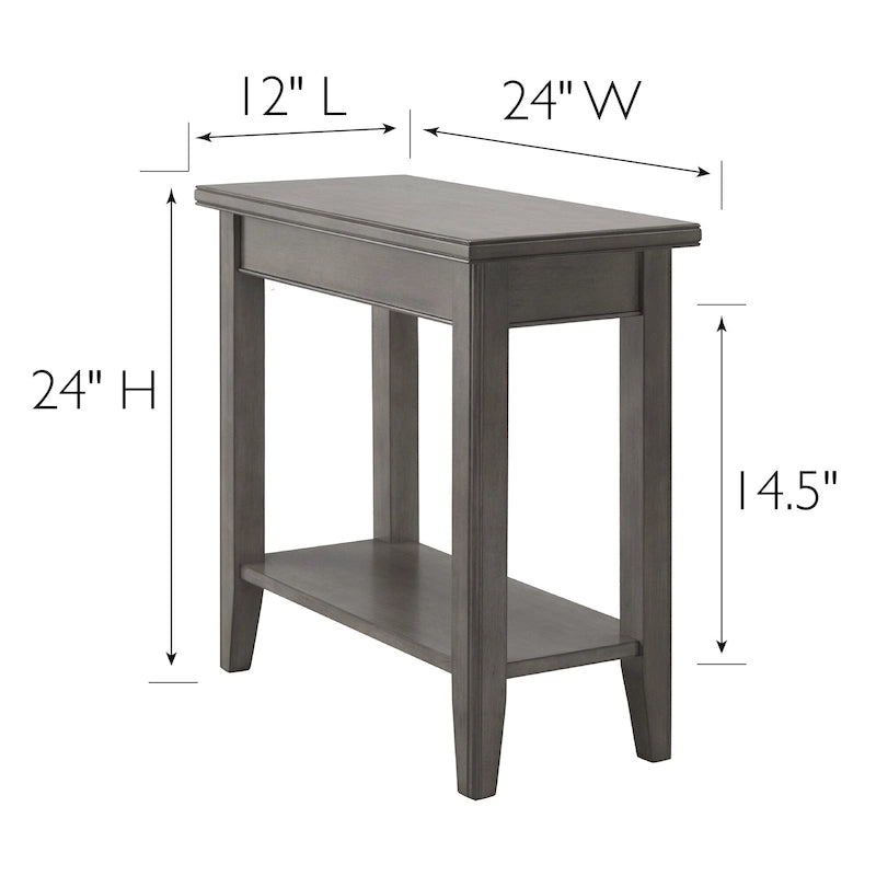 Classic Narrow Solid Wood End Table with Lower Display Shelf