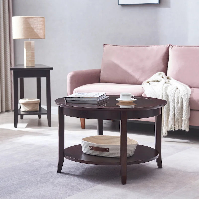 Classic Narrow Solid Wood End Table with Lower Display Shelf