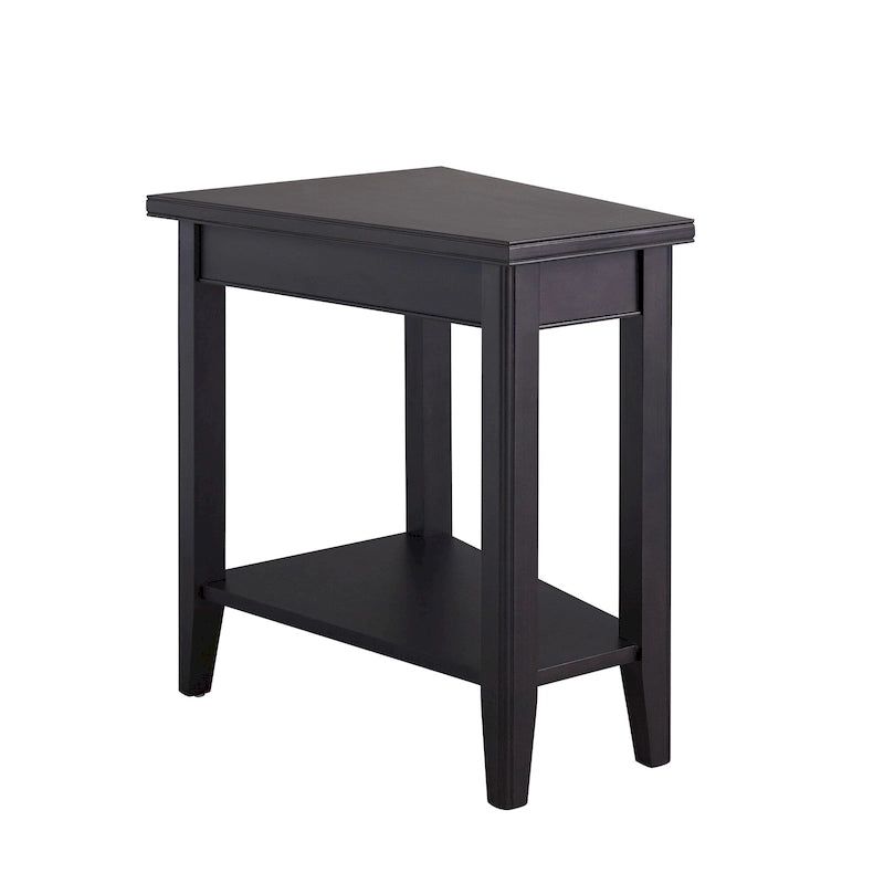 Classic Narrow Solid Wood End Table with Lower Display Shelf