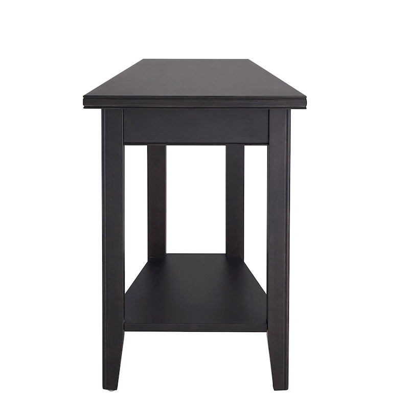 Classic Narrow Solid Wood End Table with Lower Display Shelf