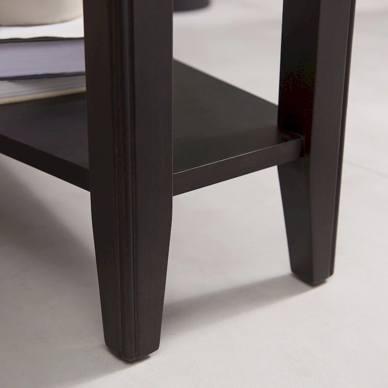 Classic Narrow Solid Wood End Table with Lower Display Shelf