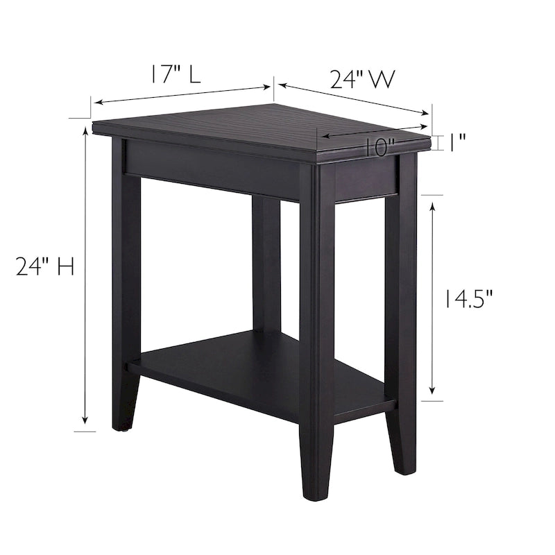 Classic Narrow Solid Wood End Table with Lower Display Shelf
