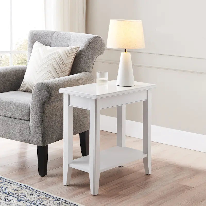 Classic Narrow Solid Wood End Table with Lower Display Shelf