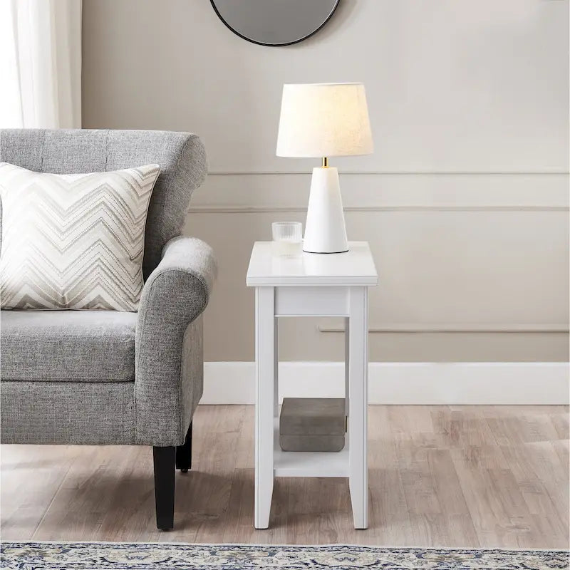 Classic Narrow Solid Wood End Table with Lower Display Shelf