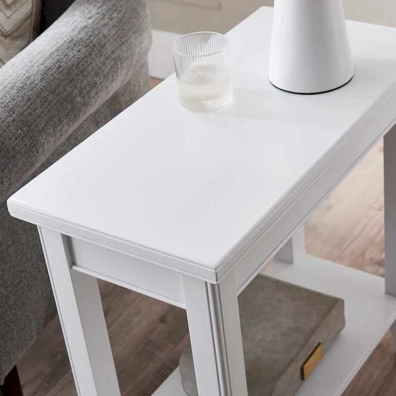 Classic Narrow Solid Wood End Table with Lower Display Shelf