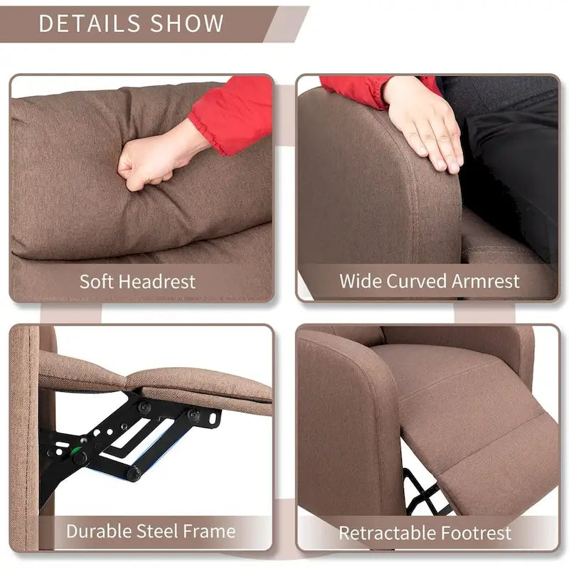 Modern Fabric Massage Recliner Chair with Padded Arms and Backrest